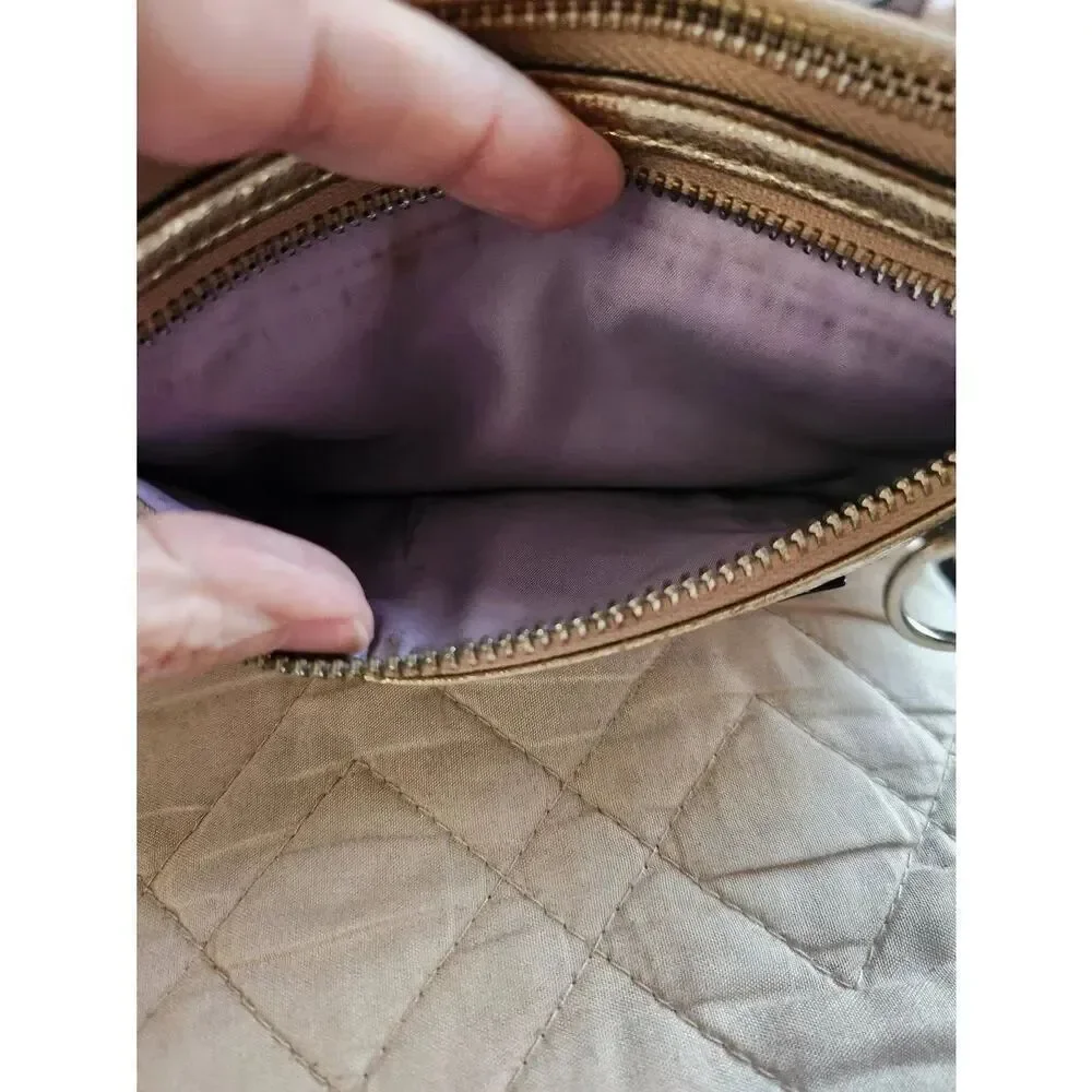 Coach Poppy Wristlet — Gold Silver and Khaki with lavender interior
